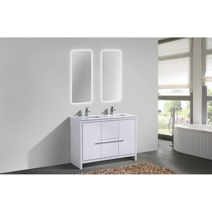 KubeBath Dolce 48 in. Double Sink Modern Bathroom Vanity with White Quartz Counter-Top - AD648DGW