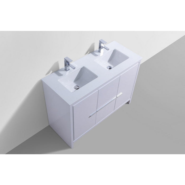 KubeBath Dolce 48 in. Double Sink Modern Bathroom Vanity with White Quartz Counter-Top - AD648DGW