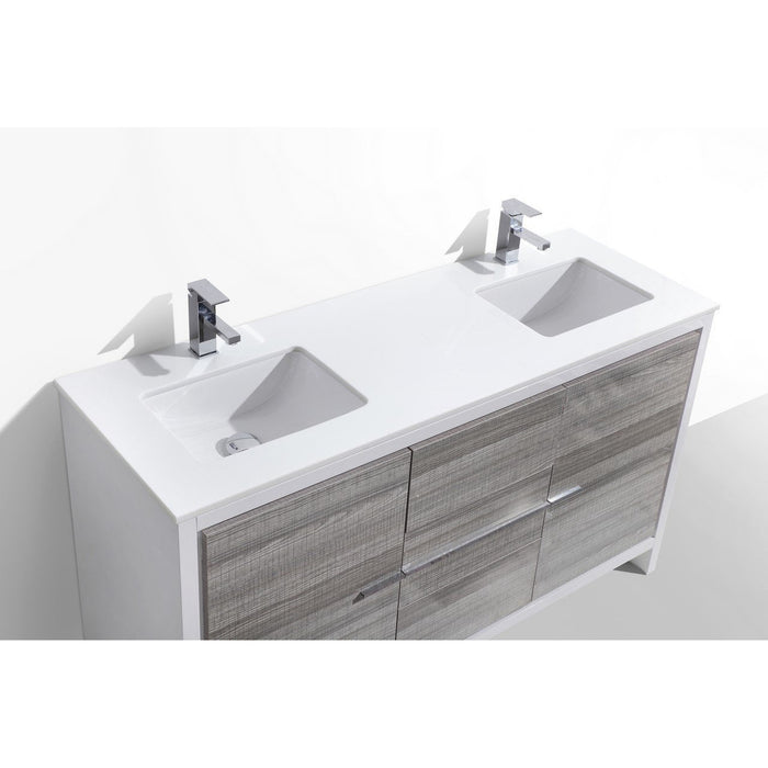 KubeBath Dolce 60 in. Freestanding Double Sink Modern Bathroom Vanity with White Quartz Counter-Top and Cabinet Color Options - AD660DGW