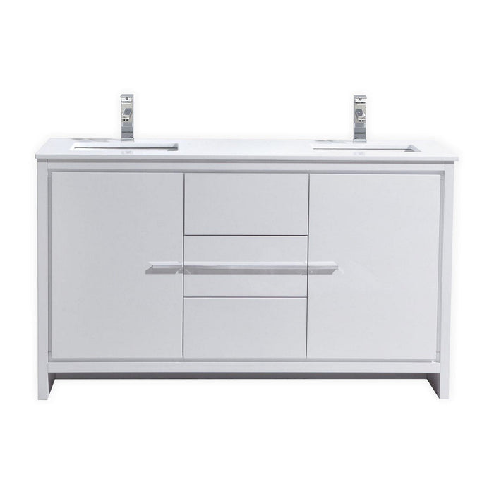 KubeBath Dolce 60 in. Freestanding Double Sink Modern Bathroom Vanity with White Quartz Counter-Top and Cabinet Color Options - AD660DGW