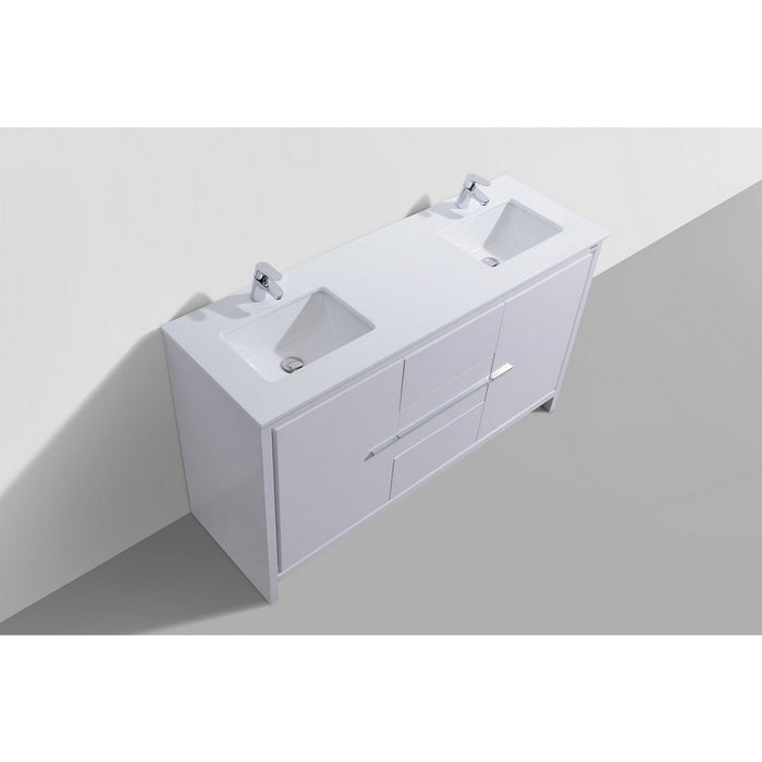 KubeBath Dolce 60 in. Freestanding Double Sink Modern Bathroom Vanity with White Quartz Counter-Top and Cabinet Color Options - AD660DGW