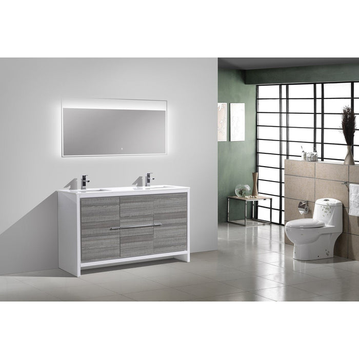 KubeBath Dolce 60 in. Freestanding Double Sink Modern Bathroom Vanity with White Quartz Counter-Top and Cabinet Color Options - AD660DGW