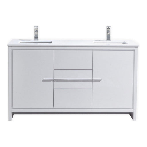 KubeBath Dolce 60 in. Freestanding Double Sink Modern Bathroom Vanity with White Quartz Counter-Top and Cabinet Color Options - AD660DGW