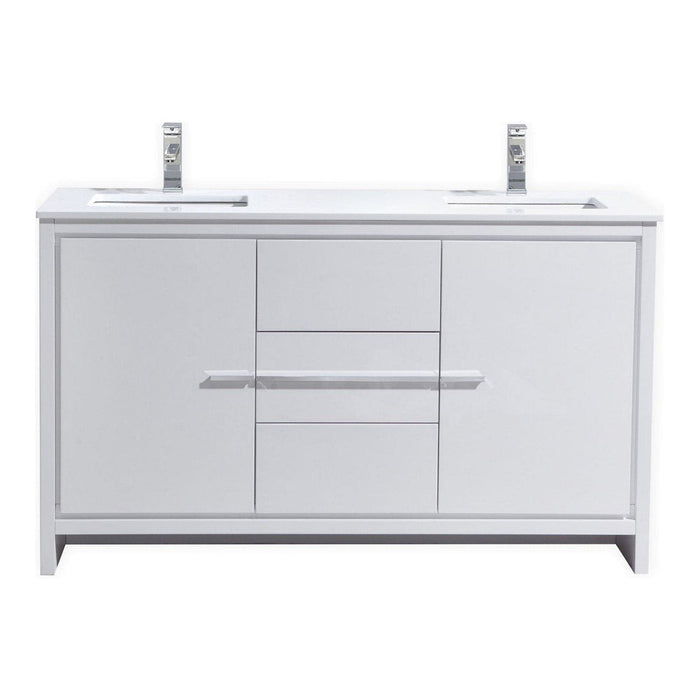 KubeBath Dolce 60 in. Freestanding Double Sink Modern Bathroom Vanity with White Quartz Counter-Top and Cabinet Color Options - AD660DGW