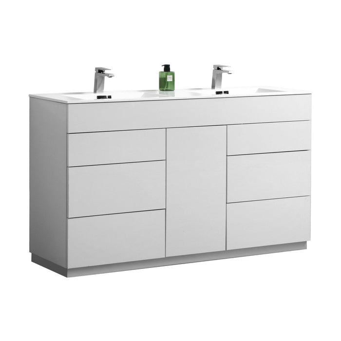 KubeBath Milano 60 in. Double Sink Modern Bathroom Vanity with Color Options - KFM60D-GW