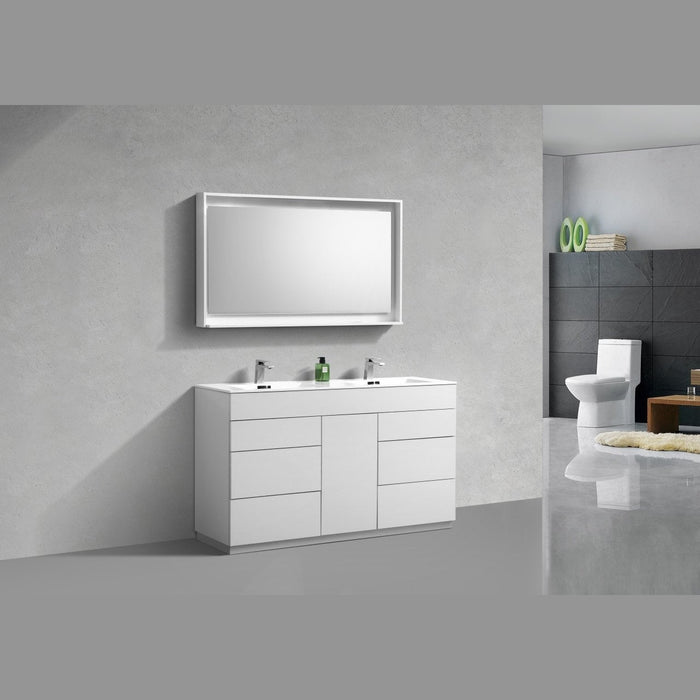 KubeBath Milano 60 in. Double Sink Modern Bathroom Vanity with Color Options - KFM60D-GW