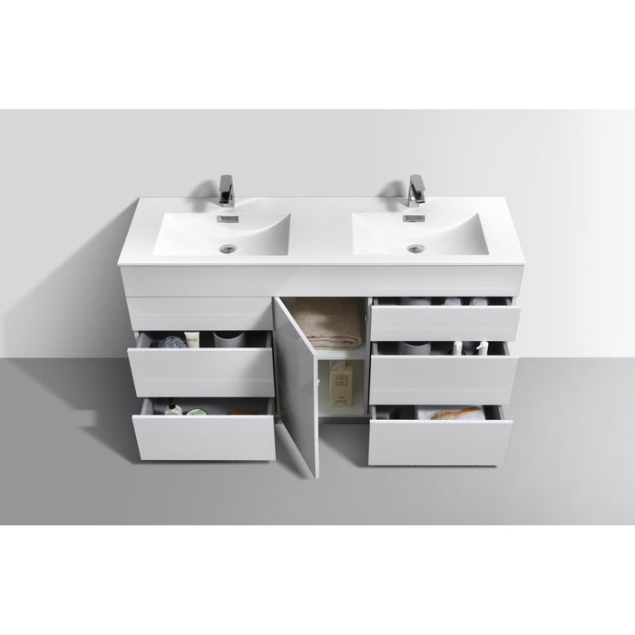 KubeBath Milano 60 in. Double Sink Modern Bathroom Vanity with Color Options - KFM60D-GW