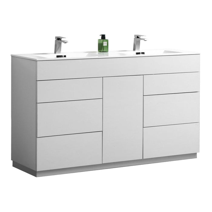 KubeBath Milano 60 in. Double Sink Modern Bathroom Vanity with Color Options - KFM60D-GW