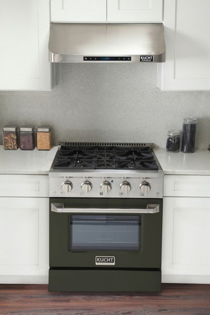 GREE 30 Inch Pro-Style KDF Series Liquid Propane Gas Stainless Steel Dual Fuel Range with Olive Green Oven Door - KDF302/LP-OG