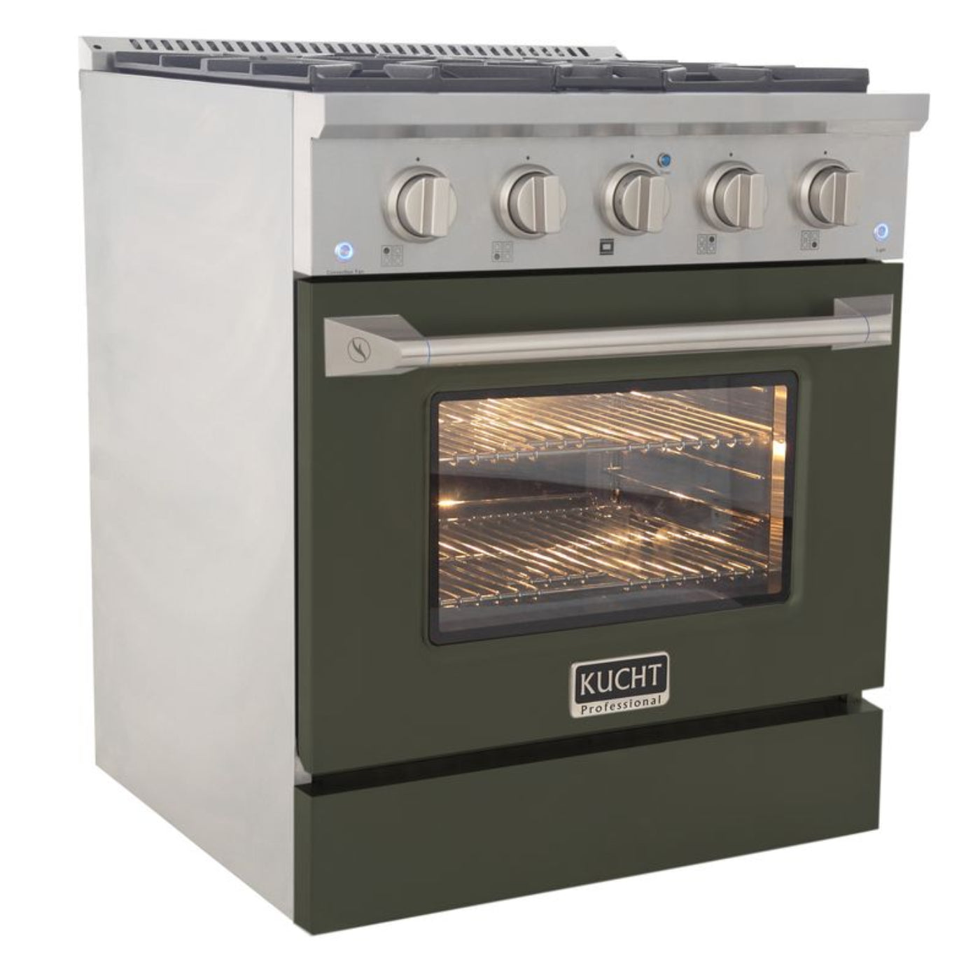 GREE 30 Inch Pro-Style KDF Series Liquid Propane Gas Stainless Steel Dual Fuel Range with Olive Green Oven Door - KDF302/LP-OG