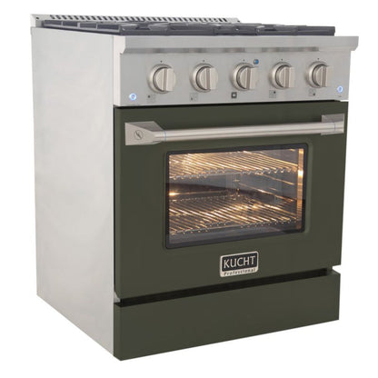 GREE 30 Inch Pro-Style KDF Series Liquid Propane Gas Stainless Steel Dual Fuel Range with Olive Green Oven Door - KDF302/LP-OG