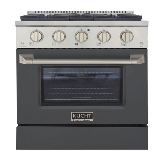 Kucht 30 Inch Pro-Style KDF Series Natural Gas Stainless Steel Dual Fuel Range with Grey Oven Door - KDF302-GR