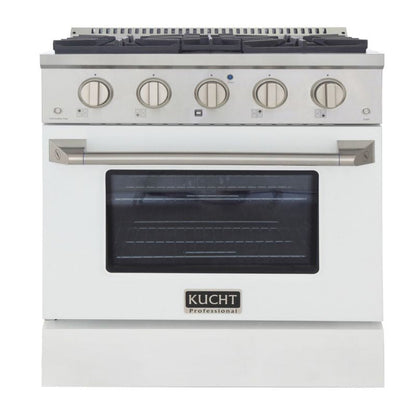 Kucht 30 Inch Pro-Style KDF Series Natural Gas Stainless Steel Dual Fuel Range with White Oven Door - KDF302-W