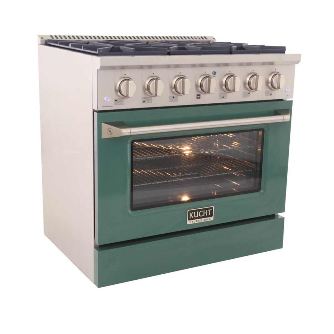 GREE  Kucht 36 Inch Pro-Class KDF Series Natural Gas Stainless Steel Dual Fuel Range with Green Oven Door - KDF362-G