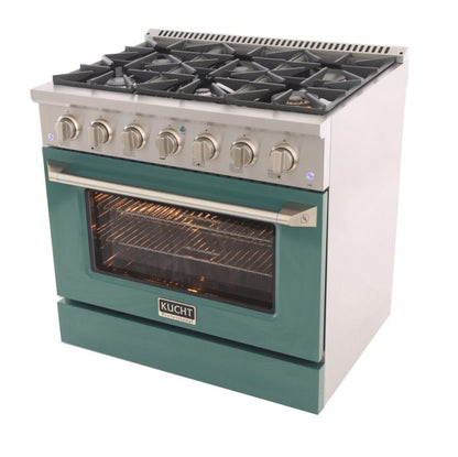 Kucht 36 Inch Professional KNG Series Natural Gas Stainless Steel Range with Green Oven Door - KNG361-G