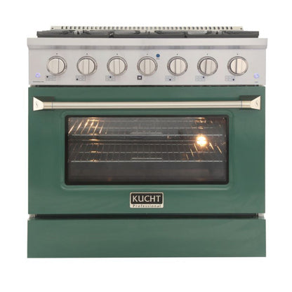 Kucht 36 Inch Professional KNG Series Natural Gas Stainless Steel Range with Green Oven Door - KNG361-G