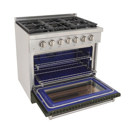 Kucht 36 Inch Professional KFX-X Series Natural Gas Stainless Steel Range with Green Oven Door - KFX3600X-G