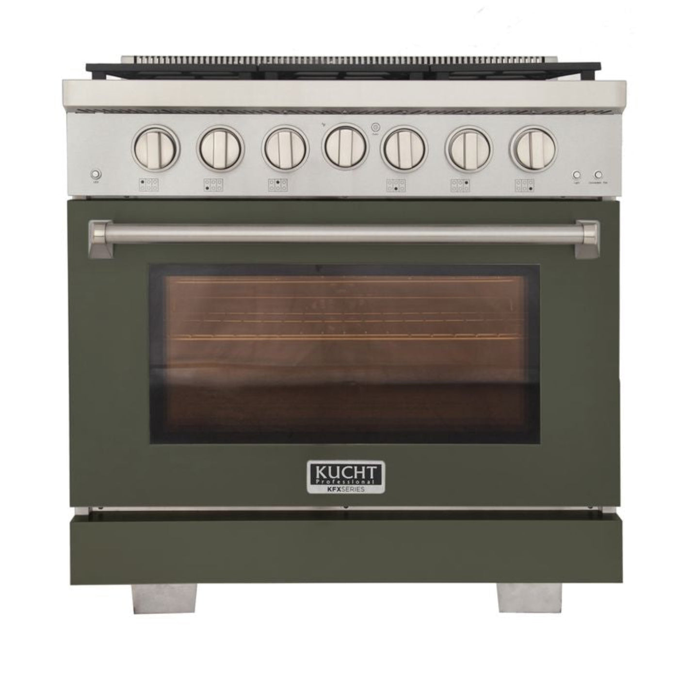 Kucht 36 Inch Professional KFX-X Series Natural Gas Stainless Steel Range with Green Oven Door - KFX3600X-G