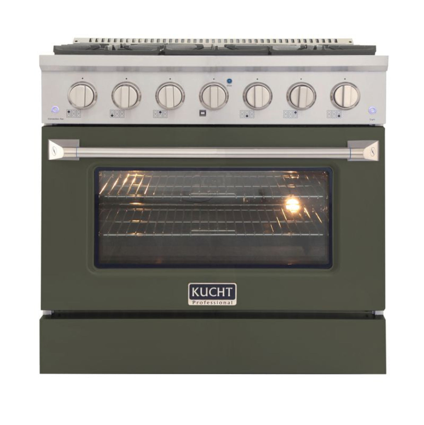 Kucht 36 Inch Professional KNG Series Liquid Propane Gas Stainless Steel Range with Olive Green Oven Door - KNG361/LP-OG