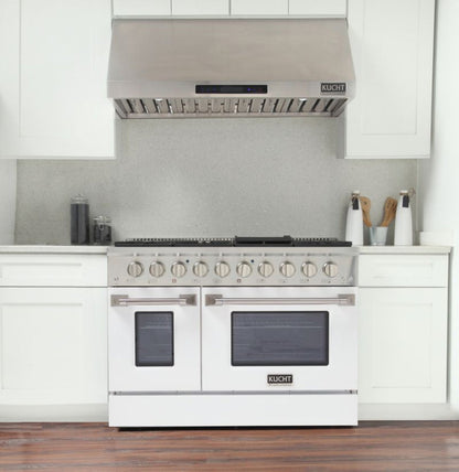 Kucht 48 Inch Pro-Style KDF Series Liquid Propane Gas Stainless Steel Dual Fuel Range with White Oven Door