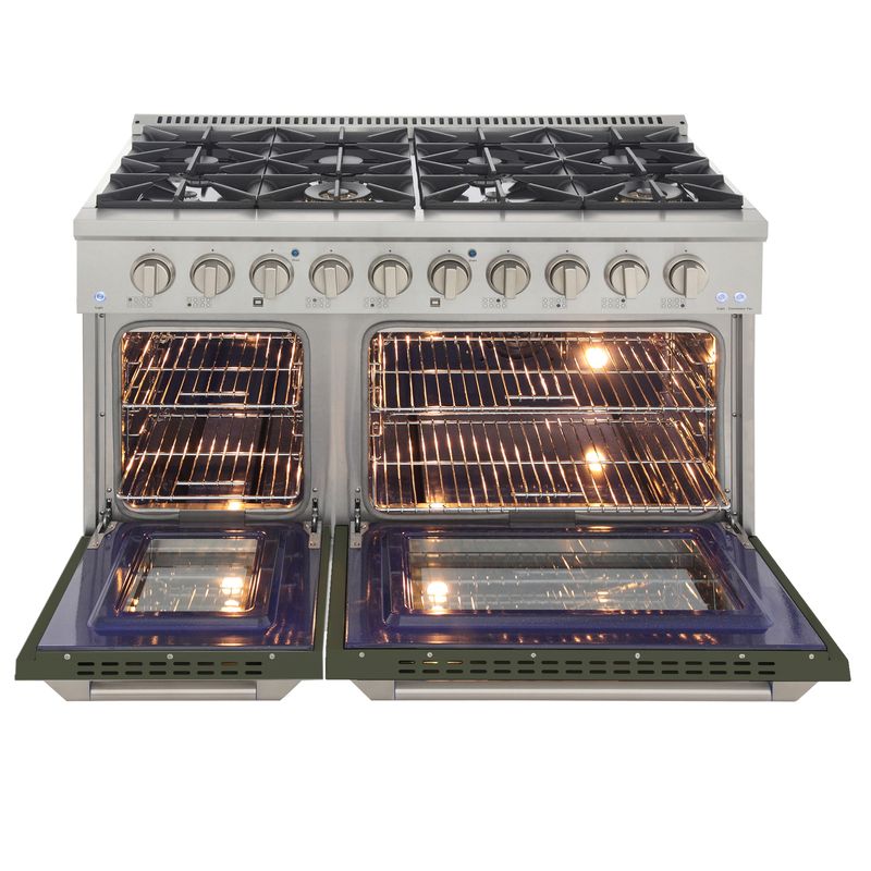 Kucht 48 Inch Pro-Style KDF Series Natural Gas Stainless Steel Dual Fuel Range with Olive Green Oven Door