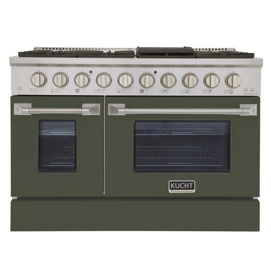 Kucht 48 Inch Pro-Style KDF Series Natural Gas Stainless Steel Dual Fuel Range with Olive Green Oven Door