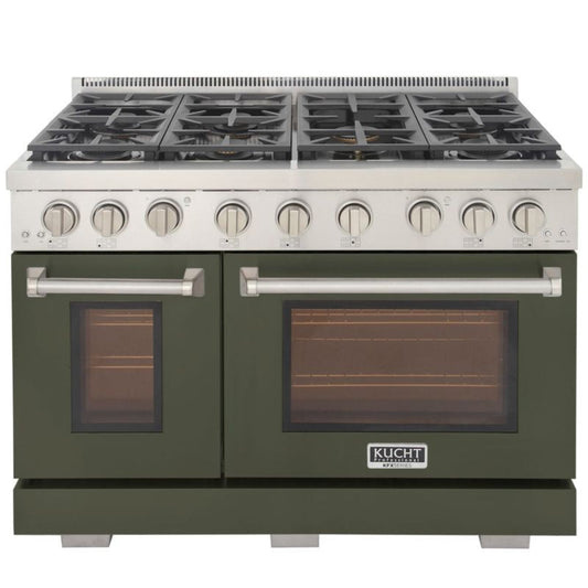 GREE Kucht 48 Inch Professional KFX-X Series Liquid Propane Gas Stainless Steel Range with Green Oven Door - KFX4800X/LP-G
