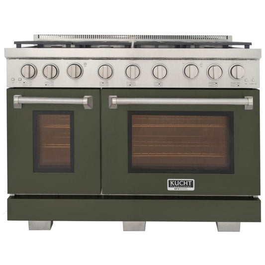 GREE Kucht 48 Inch Professional KFX-X Series Liquid Propane Gas Stainless Steel Range with Green Oven Door - KFX4800X/LP-G