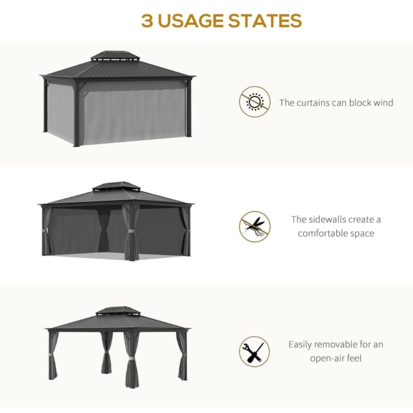 Outsunny 12x16 Hardtop Gazebo with Aluminum Frame - 84C-204V01CG