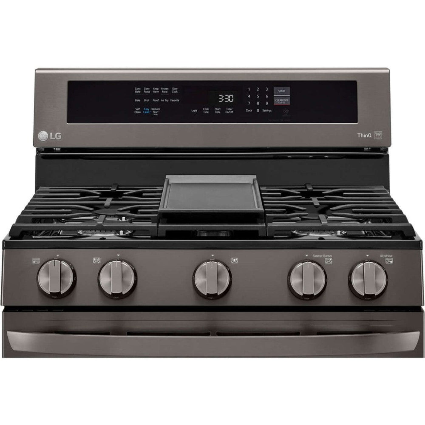 LG 30 in. 5.8-Cu. Ft. Gas Convection Smart Range with AirFry and InstaView, Black Stainless Steel (LRGL5825D)
