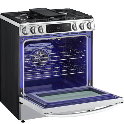 LG 30 in. 6.3-Cu. Ft. Smart Wi-Fi Enabled ProBake Convection InstaView Gas Slide-in Range with Air Fry, Stainless Steel (LSGL6335F)