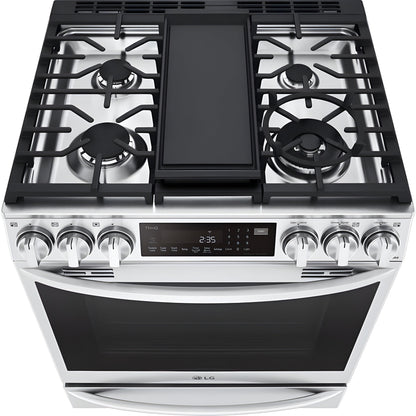 LG 30 in. 6.3-Cu. Ft. Smart Wi-Fi Enabled ProBake Convection InstaView Gas Slide-in Range with Air Fry, Stainless Steel (LSGL6337F)