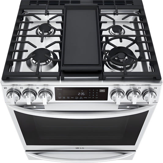 LG 30 in. 6.3-Cu. Ft. Smart Wi-Fi Enabled ProBake Convection InstaView Gas Slide-in Range with Air Fry, Stainless Steel (LSGL6337F)