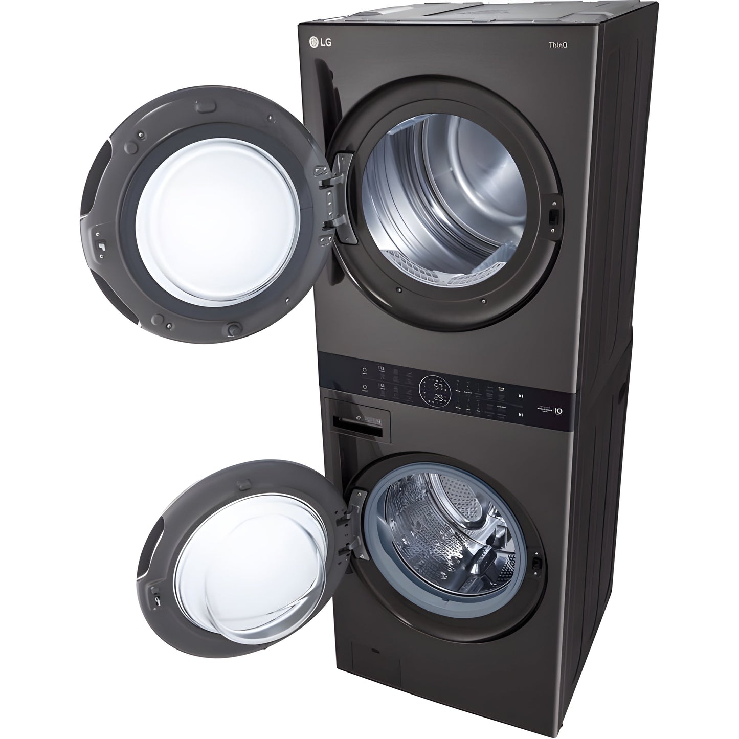 LG Single Unit Electric WashTower with Center Control in Black Steel (WKEX200HBA)