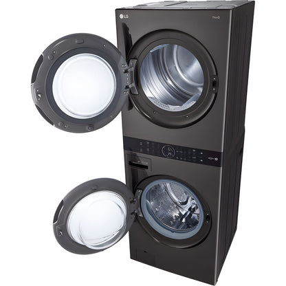 LG Single Unit Electric WashTower with Center Control in Black Steel (WKEX200HBA)