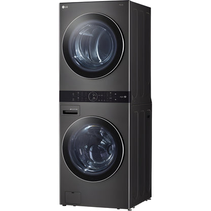 LG Single Unit Electric WashTower with Center Control in Black Steel (WKEX200HBA)
