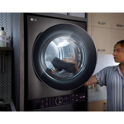 LG Single Unit Gas WashTower with Center Control, Black Steel (WKGX201HBA)