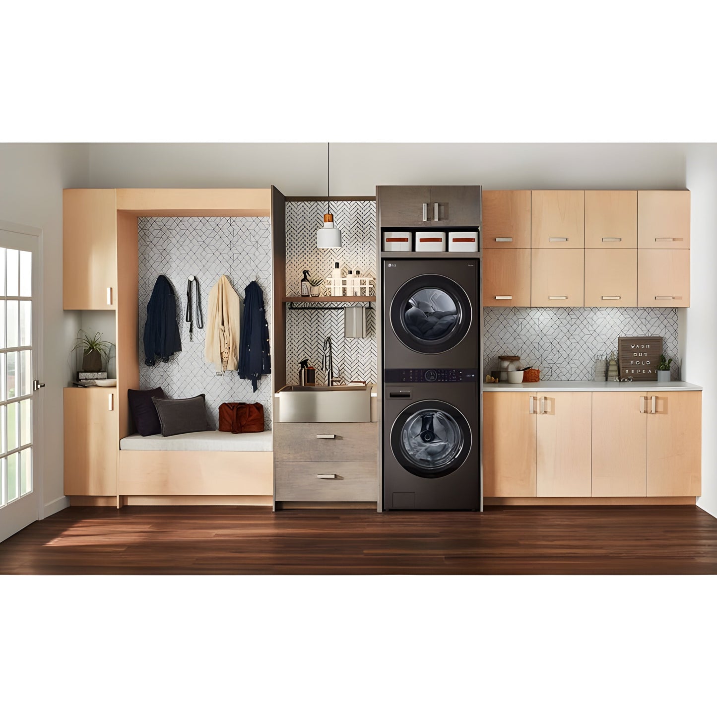 LG Single Unit Gas WashTower with Center Control, Black Steel (WKGX201HBA)