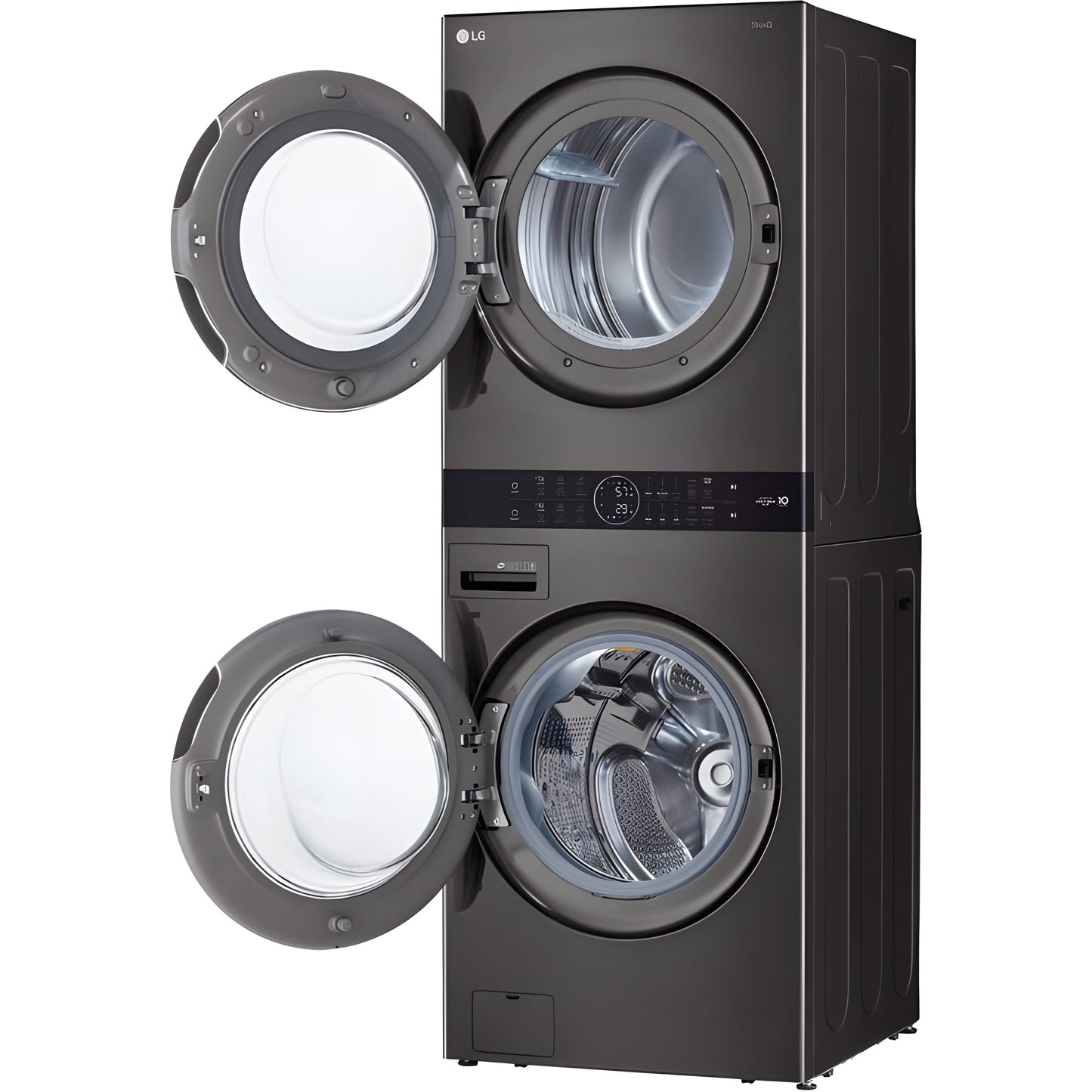 LG Single Unit Gas WashTower with Center Control, Black Steel (WKGX201HBA)