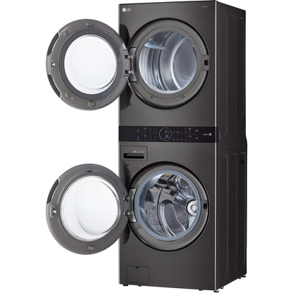 LG Single Unit Gas WashTower with Center Control, Black Steel (WKGX201HBA)