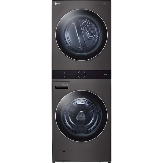 LG Single Unit Gas WashTower with Center Control, Black Steel (WKGX201HBA)