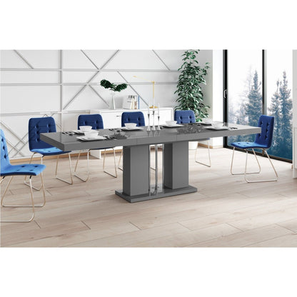 Maxima House Dining Set NOSSA 7 pcs. gray modern glossy Dining Table with 2 self-starting leaves plus 6 chairs - HU0073K-321B