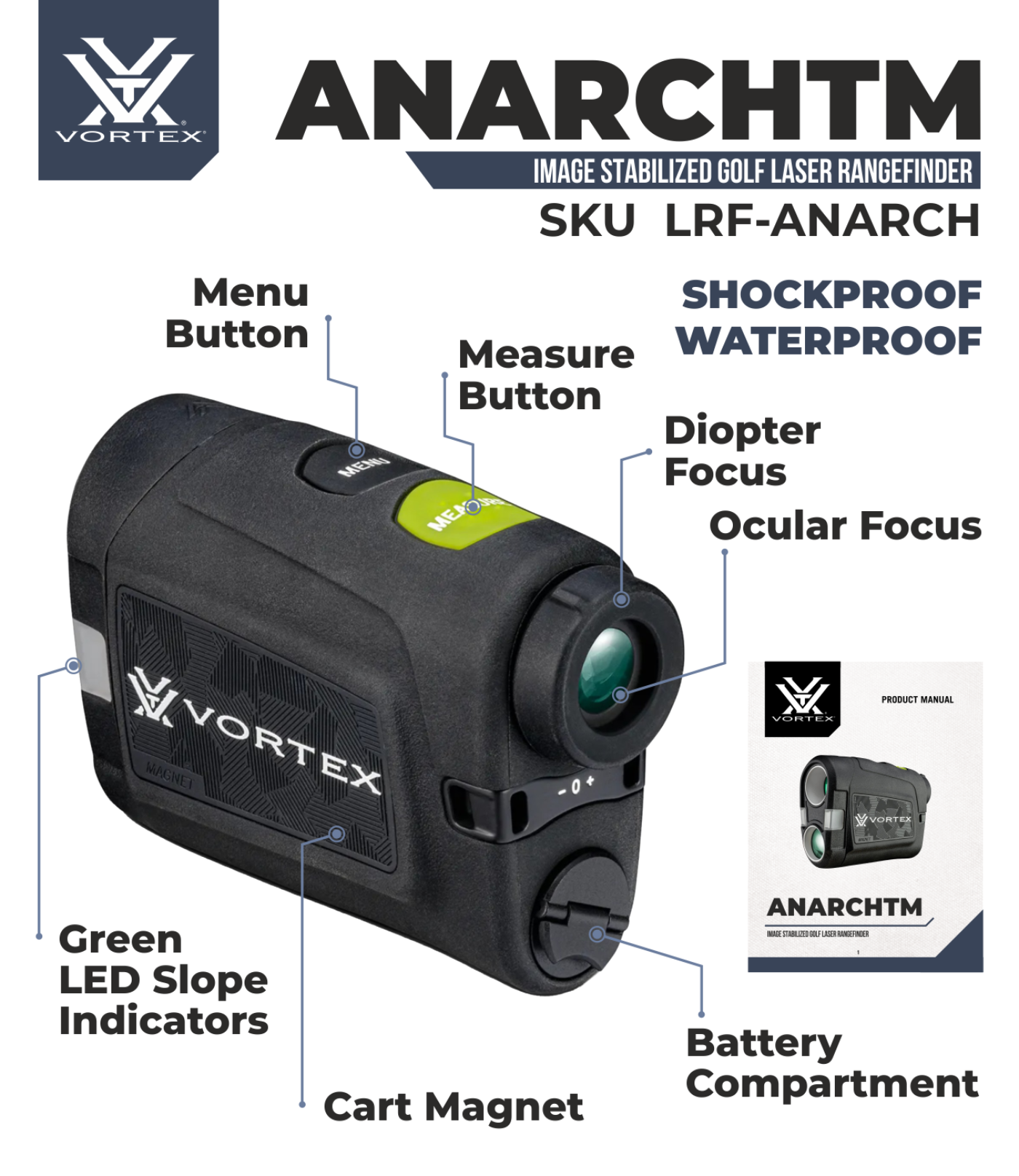 Vortex Optics Anarch Image Stabilized Golf Laser Rangefinder with Free Hat Bundle - LRF-ANARCH_121-53-BCA