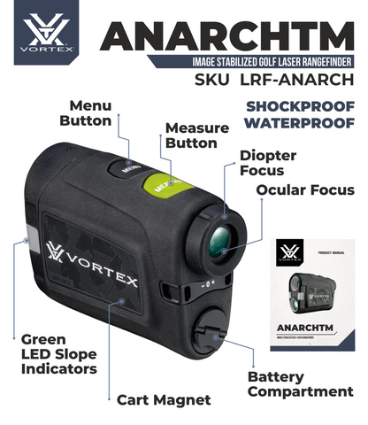 Vortex Optics Anarch Image Stabilized Golf Laser Rangefinder with Free Hat Bundle - LRF-ANARCH_121-53-BCA
