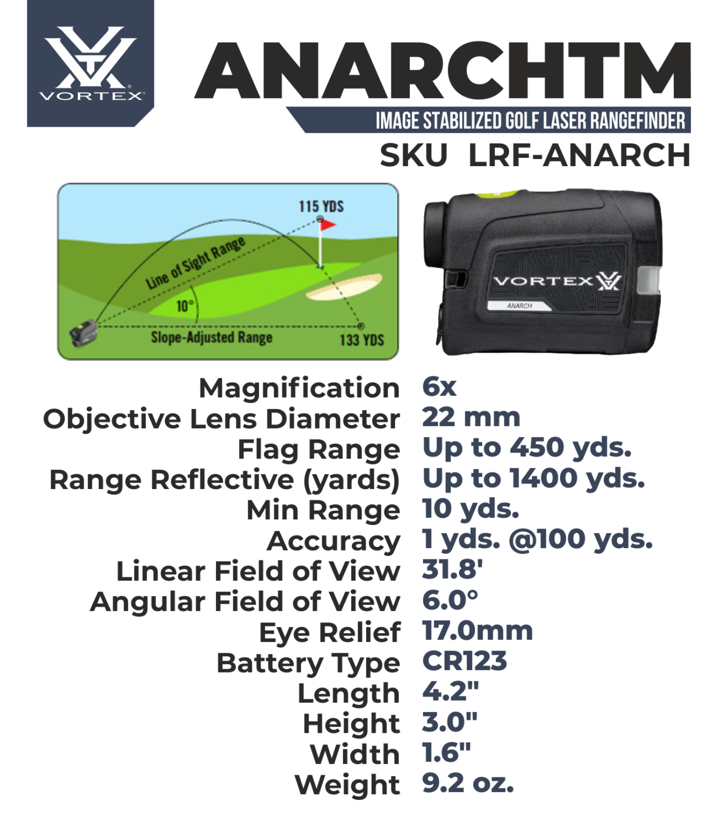 Vortex Optics Anarch Image Stabilized Golf Laser Rangefinder with Free Hat Bundle - LRF-ANARCH_121-53-BCA