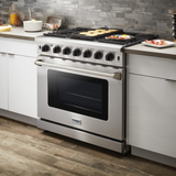 Thor Kitchen Package - 36 Inch Gas Range, Range Hood, Microwave, Refrigerator, Dishwasher, AP-LRG3601U-W-5