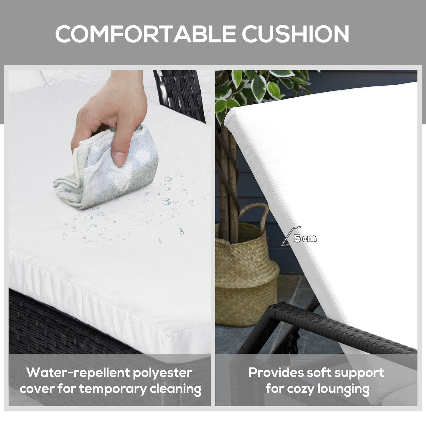 3-Piece Patio Chaise Lounge Chair with Table, 5-Level Adjustable Backrest & Wheels, Black - 862-011BK