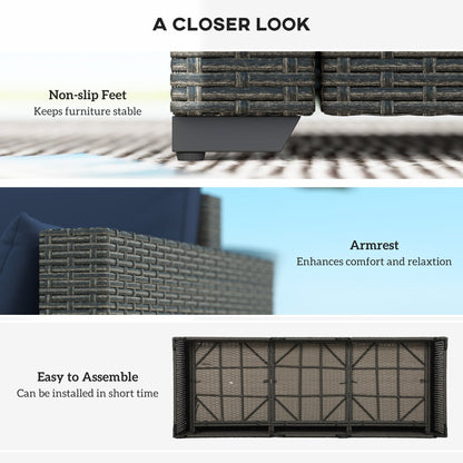 Outsunny 3-Seater PE Wicker Outdoor Sofa with Deep Seating & Removable Cushions, Navy Blue - 860-308V00BN