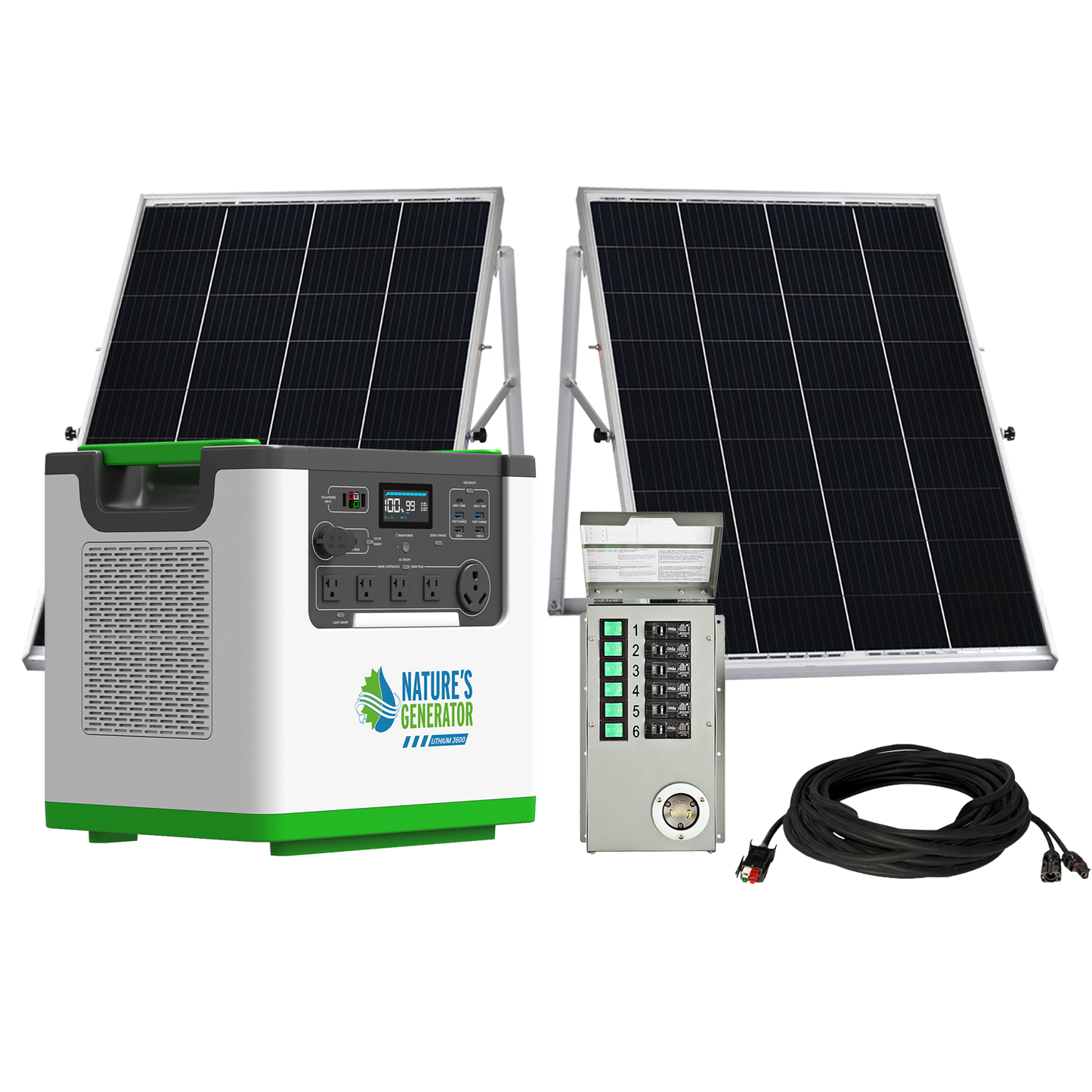 Nature's Generator Lithium 3600 Solar Generator and Transfer Switch - NGL36AUP