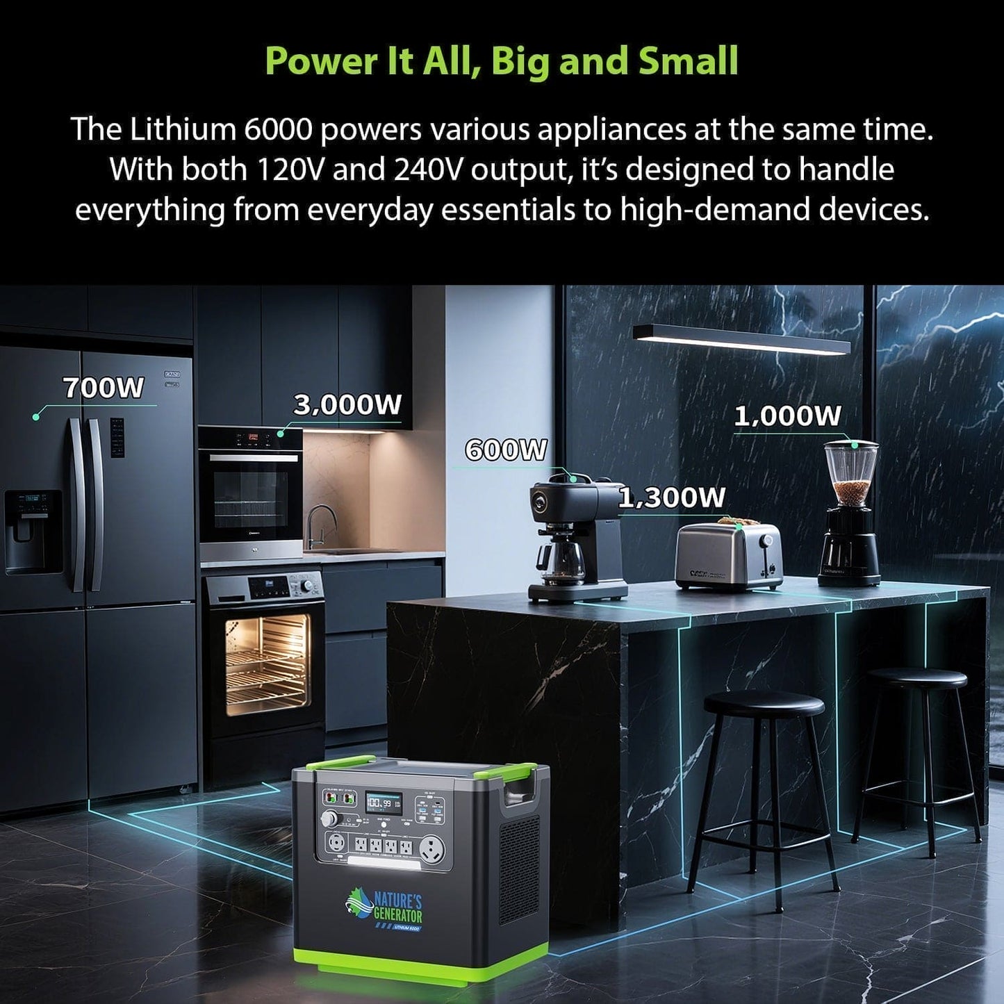 Nature's Generator Lithium 6000 with Solar Panels and Wind Turbine - NGLSXAUPW